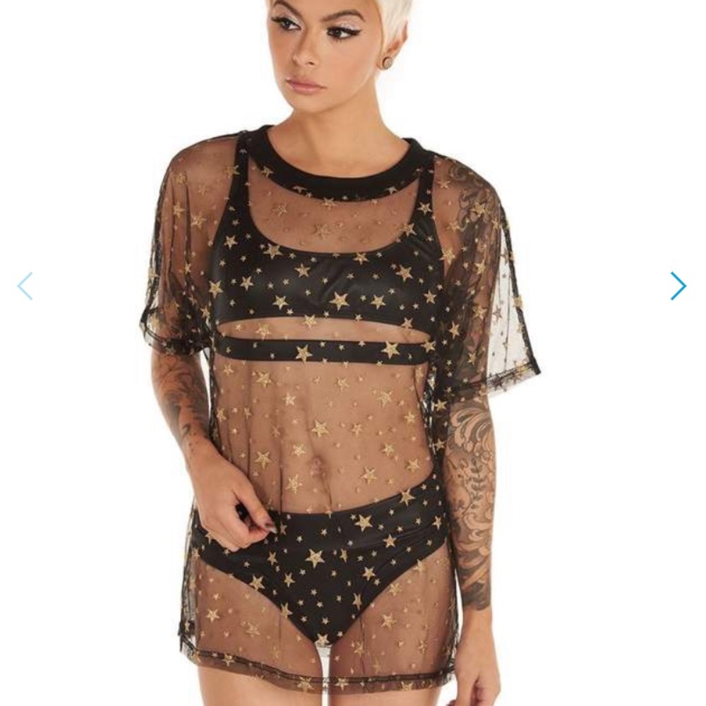 Iheartraves twinkle glitter mesh tee